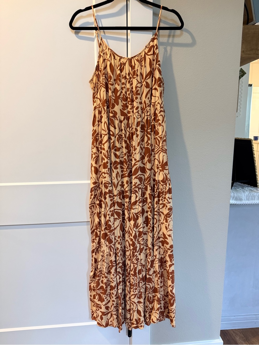 Lush Cream and Brown Floral Spaghetti-Strap Maxi Jumpsuit